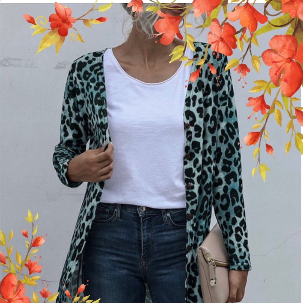 BLUE LEOPARD OPEN CARDIGAN